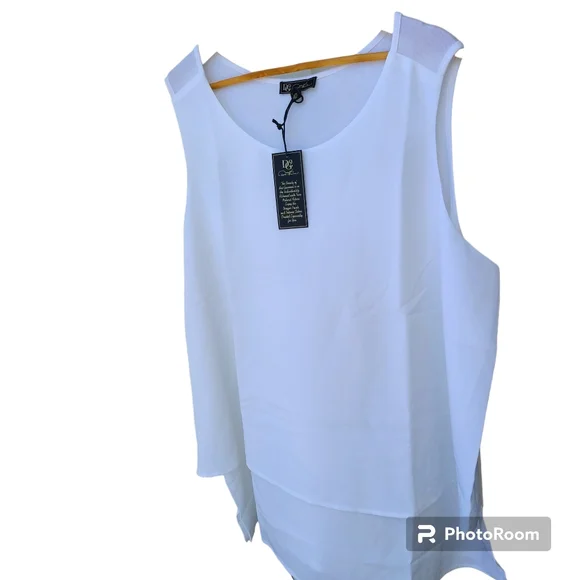 NWT Diane Gilman DG2 Size 2X White Sleeveless Flowy Layered Blouse - Picture 7 of 16
